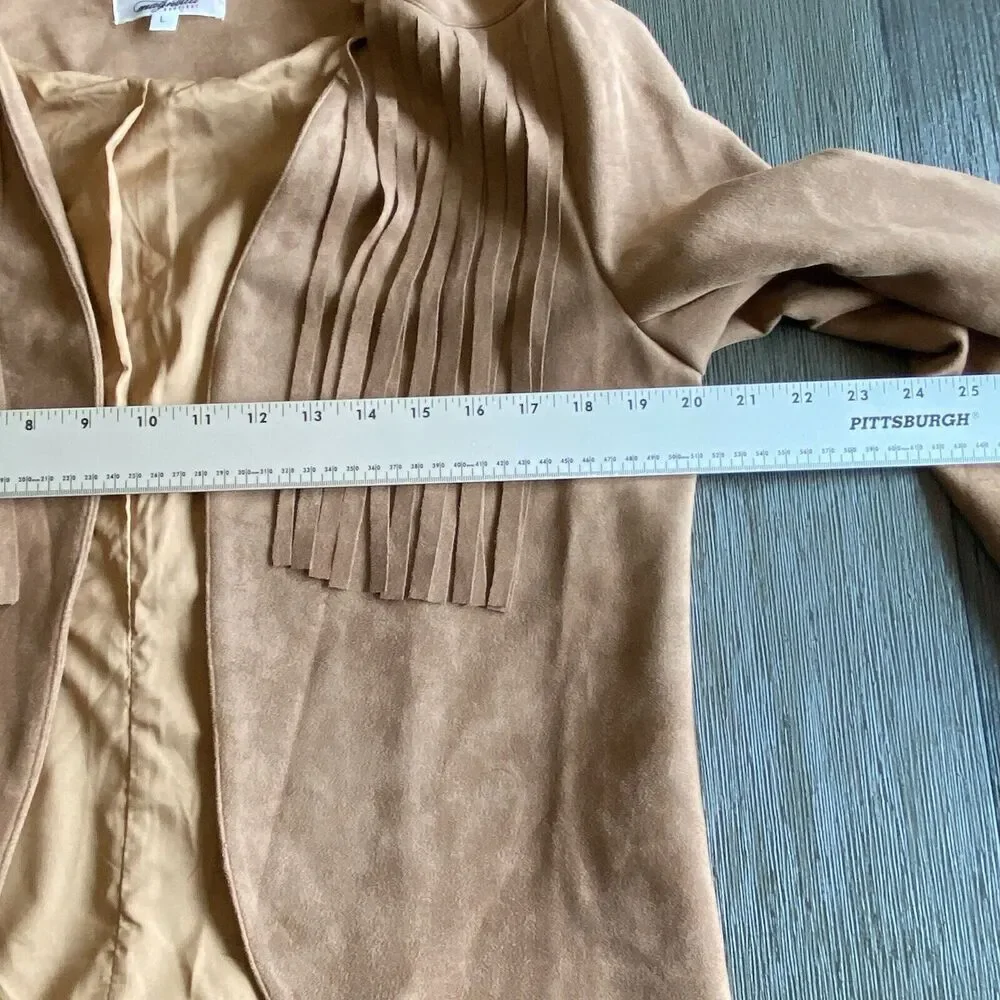 Magnolia Boutique Brown Fringe Cardigan Jacket Larg Boho Country Cottage Cowgirl - Picture 5 of 9